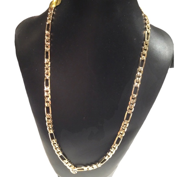 Other - 14K Gold Plated Concave Textured Figaro Chain Necklace